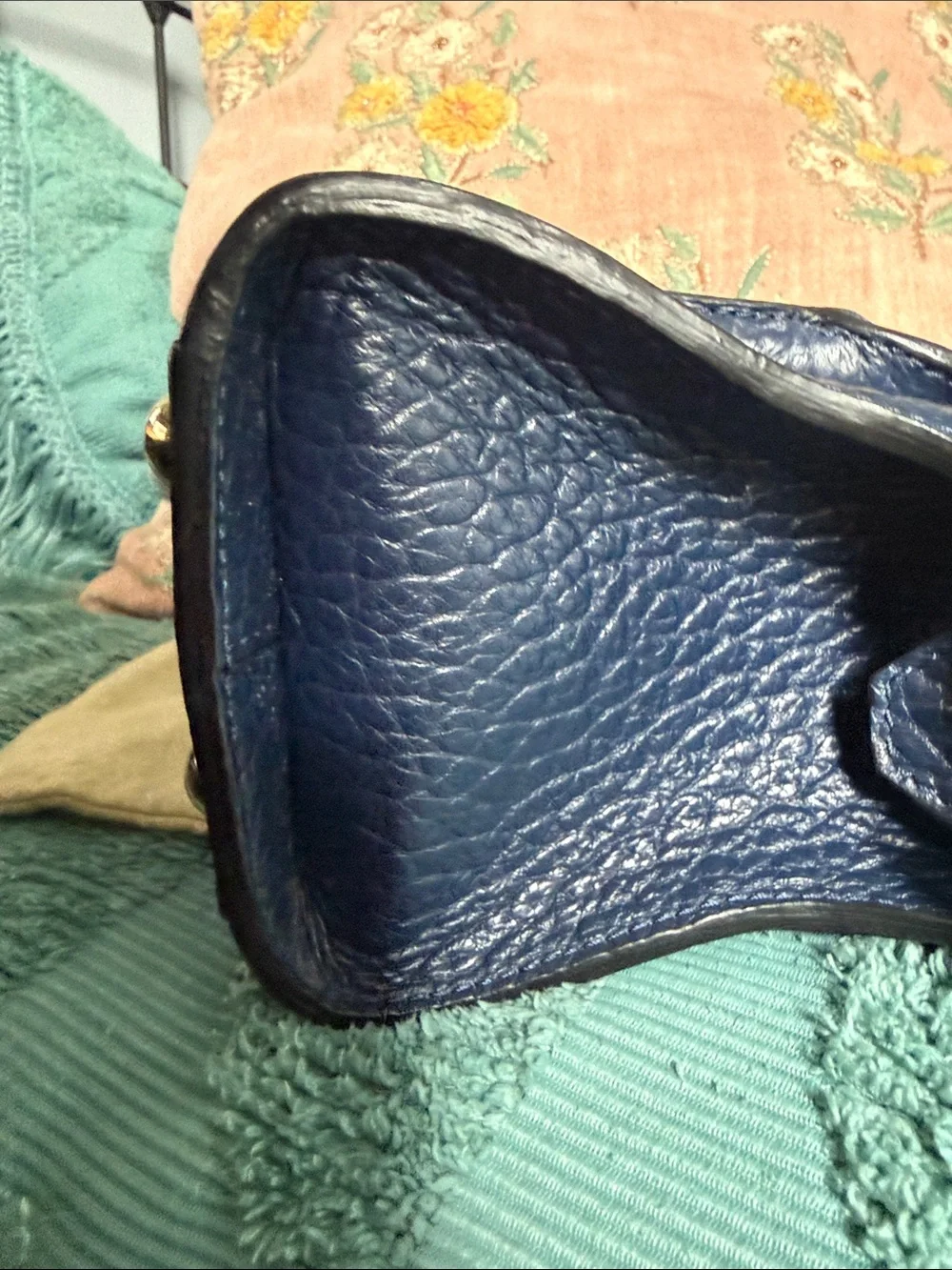 Burberry Navy Textured Leather Mini Satchel with Gold Hardware